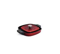 Woll Iron Square Grill Pan with Grooves, Includes Steak Press and Silicone Handles, Inductive, 24 x 24 cm, 4.5 cm High, Suitable for All Cookers, Cast Iron, Oven-Safe up to 250°, Red