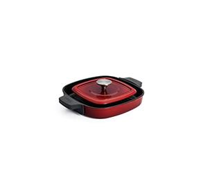 Woll Iron Square Grill Pan with Grooves, Includes Steak Press and Silicone Handles, Inductive, 24 x 24 cm, 4.5 cm High, Suitable for All Cookers, Cast Iron, Oven-Safe up to 250°, Red