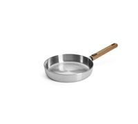 Woll Logic Steel Flat Pan Inductive Diameter 24 cm Height 5 cm with Removable Sustainable Wooden Handle Suitable for All Hob Types PFAS-Free