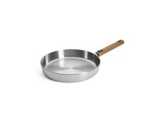 Woll Logic Steel Flat Pan Inductive Diameter 28 cm Height 5 cm with Removable Sustainable Wooden Handle Suitable for All Hob Types PFAS-Free