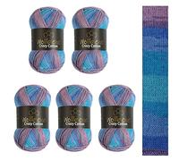Wollbiene 5 x 100 g Crazy Cotton Batik, 500 g with Colour Gradient, 55% Cotton, Multicoloured Knitting Wool, Crochet Wool, All-Year Wool (6020 Blue Lilac Turquoise)