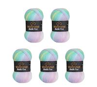 Wollbiene 5 x 100 g Multicoloured Knitting Wool, Crochet Wool (2010 Green, Pink, White, Pastel) - 100% Acrylic, 100 g/360 m, 4.5 mm Needle, 3 mm Hook