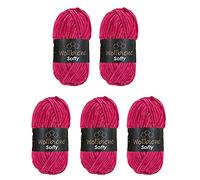 Wollbiene Chenille Wool Yarn, 5 x 100g, Super Bulky, Fuchsia, 500g