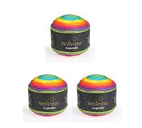 Wollbiene Cupcake 3 x 150 g Knitting Wool 450 g Rainbow Gradient Wool (Multicolor) for Knitting and Crocheting