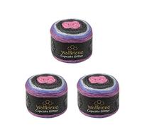Wollbiene Cupcake Glitter 3 x 150 g Knitting Wool 450 g Acrylic Blend Gradient Wool Glitter (Purple, Anthracite, Lilac)