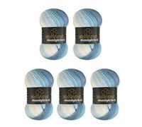Wollbiene Moonlight Batik, 5 x 100g Gradient Knitting Wool, 500g for Crocheting, 20% Turkish Wool, Blue-White Gradient