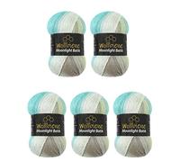 Wollbiene Moonlight Batik 5 x 100g Gradient Wool for Knitting and Crocheting - 500g Turkish Wool (4050 Turquoise Grey Beige)