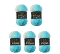 Wollbiene Moonlight Batik 5 x 100g Knitting Wool - 500g Turkish Wool Gradient for Knitting & Crocheting (Petrol Turquoise White)