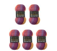 Wollbiene Moonlight Batik Knitting Wool 5 x 100 g 500 g 20% Turkish Wool Gradient Colour (5600 Purple, Berry Orange)