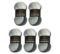 Wollbiene Moonlight Batik Knitting Wool - 5 x 100g (500g) for Knitting and Crocheting - 20% Turkish Gradient Wool (5000 Black Grey White)