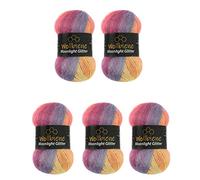 Wollbiene Moonlight Glitter Batik Simli 5 x 100g Metallic Gradient Glitter Wool (3000 Rainbow Pastel) for Knitting & Crocheting