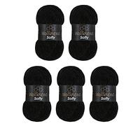 Wollbiene Softy 5 x 100 g Chenille Knitting Wool, Baby Wool, 500 g Super Bulky Wool (Black 77)
