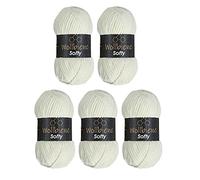 Wollbiene Softy 5 x 100 g Chenille Knitting Wool, Baby Wool, 500 g Super Bulky Wool (Cream White 02)