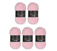 Wollbiene Softy 5 x 100 g Chenille Knitting Wool, Baby Wool, 500 g Super Bulky Wool (Pink 81)