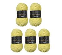 Wollbiene Softy 5 x 100 g Chenille Knitting Wool, Baby Wool, 500 g Wool Super Bulky (Yellow 04)