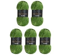 Wollbiene Softy 5 x 100 g Chenille Wool for Crochet, Knitting Wool, Baby Wool, 500 g Chenille Wool, Super Bulky Crochet Yarn (Frog Green 34)