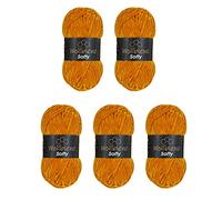 Wollbiene Softy 5 x 100 g Chenille Wool for Crocheting Knitting Wool, Baby Wool, 500 g Chenille Wool, Super Bulky Crochet Yarn (Gold 82)