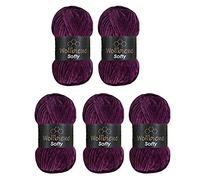 Wollbiene Softy 5 x 100 g Chenille Wool for Crocheting Knitting Wool, Baby Wool, 500 g Chenille Wool, Super Bulky Crochet Yarn (Purple 87)