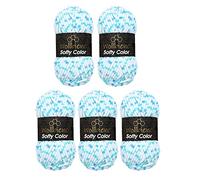 Wollbiene Softy Color 5 x 100 g Chenille Wool Knitting Wool, Baby Wool, 500 g Super Bulky (White-Blue-Turquoise 110)