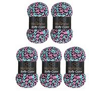 Wollbiene Softy Colour 5 x 100 g Chenille Knitting Wool, Baby Wool, 500 g Super Bulky Wool (Purple-Grey-Pink-Turquoise, 118)