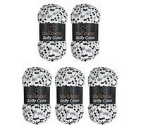 Wollbiene Softy Colour 5 x 100 g Chenille Wool Baby Wool 500 g Super Bulky (Black-Grey-White 115)