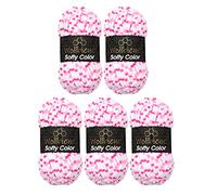 Wollbiene Softy Colour 5 x 100g Chenille Wool, Baby Wool - 500g Super Bulky (White/Pink/Pink 113)
