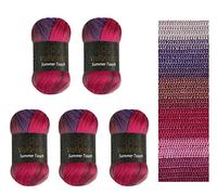 Wollbiene Summer Touch Batik, 5 x 100 g, Wool, Multicoloured with Colour Gradient, 500 g Mercerised Knitting Wool, Microfibre Acrylic (508 Berry-Purple)