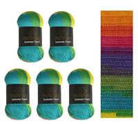 Wollbiene Summer Touch Batik, 5 x 100 g, Wool, Multicoloured with Colour Gradient, 500 g Mercerised Knitting Wool, Microfibre Acrylic (504 Rainbow)