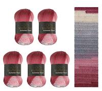 Wollbiene Summer Touch Batik, 5 x 100 g, Wool, Multicoloured with Colour Gradient, 500 g Mercerised Knitting Wool, Microfibre Acrylic (506 Blue Grey Rose)