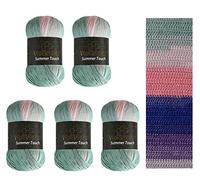 Wollbiene Summer Touch Batik, 5 x 100 g, Wool, Multicoloured with Colour Gradient, 500 g Mercerised Knitting Wool, Microfibre Acrylic (511 Pink, Mint Blue)