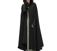 Wollen Cape with Hood Women's Vintage Plain Poncho Robe Halloween Costume Lightweight Trench Coat Windproof Jacket Cape Coat Open Front Cardigan Medieval Clothing Autumn Winter Outwear, #01 black, XL