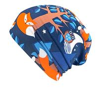 Wollhuhn Eco boys/girls Nightfox long beanie/reversible hat all year round blue/orange inside plain grey (made from eco-fabrics, organic) 20196000 - Blue - Medium