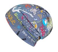 Wollhuhn Kids Beanie Hat "Shorties" - Cotton Double Layer Reversible - Girls & Boys - From Germany, All Seasons, Cool Stuff Denim Blue/Multi, 52-54