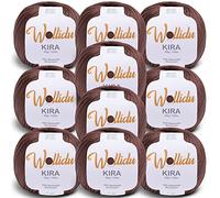 Wollidu Kira 100% Cotton for Knitting and Crocheting 10 x 50 g Set Knitting Yarn Brown