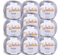 Wollidu Kira 100% Cotton for Knitting and Crocheting 10 x 50g Set Crochet Yarn Knitting Yarn Light Grey