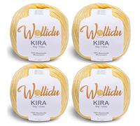 Wollidu Kira 100% Cotton for Knitting and Crocheting 4 x 50 g Set Knitting Yarn Yellow