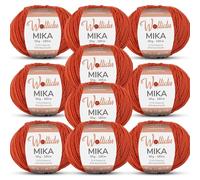 Wollidu Mika 51% Polyacrylic, 49% Cotton for Crochet and Knitting, 10 x 50 g/165 m, Oeko-Tex Knitting Yarn, Crochet Yarn - Autumn Red