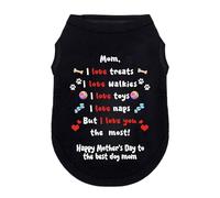 Wollmix Happy Best Dog Mom Mother's Day Small Dog Clothes Outfit T-Shirts Gifts for Women - Large Medium Sized Girl Female Dogs Puppy Sleeveless Holiday Apparel Vest with Slogan Print S Love