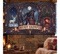 Wollmix Krampus Christmas Party Decorations Decor Indoor Banner | Gothic Goth, Dark Holiday Xmas, Large 70.8x43.3 Inch, Supplies, Mythical Folklore Horror Creepy Wall Room Sign Backdrops