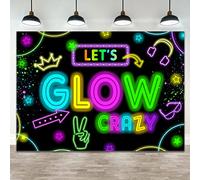 Wollmix Neon Glow Party Decorations Supplies Backdrop 7x5ft Glow in The Dark Let’s Glow Banner Photography Background Birthday Sleppover Graffiti Splash Paint Black Light Kids Photo Booth