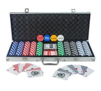 Wollowo 500 Piece Texas Hold’em Poker Set with Aluminium Carry Case, 500 Poker Chips, 2 Decks Playing Cards, Dealer & Blind Buttons, Dice, Complete Casino Poker Game Set
