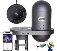 Wolmds WiFi Automatic Fish Feeder with HD Camera, Smart Aquarium Auto Feeder, App Control (2.4G/5G),Timer, USB Charging, 230ML Dry Food Storage, Precision Portion Dispenser, Vacation Care (Dark Grey)