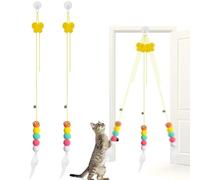 WOLMIK 2 Pack Door Hanging Cat Toys, Interactive Cat Toy for Indoor, Self-Employment Hanging Door Frame, Cats Toy with Bell and Feathers Teaser for Kittens Chase