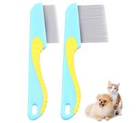 WOLMIK 2 Pack Flea Lice Comb, Stainless Steel Dog Cat Grooming Combs with Rounded Teeth, Flea Comb, Dematting Tool for Small, Medium & Large Pets