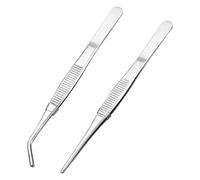 WOLMIK 2 PCS Bent Tweezers Blunt Tweezers 16cm / 6.3inch Stainless Steel Professional Non-Slip Long Straight Tweezer and Angled Tweezer Set for Aquatic Pets or Corals and Crafting Cooking Repairing