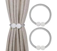 WOLMIK 2 Pcs Magnetic Curtain Tie Backs - 19" Long Pearl Ball Curtain Magnetic TieBacks, European Drapes Clips Rope Holdbacks for Home, Office, Hotel Window Decorations, Grey