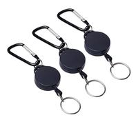 WOLMIK 3-Piece Retractable Key Chain, Heavy Duty Key Reel, Extendable Keychain with Nylon Rope, Retractable ID Badge Holder, Black