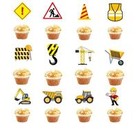 WOLMIK 48 Pieces Road Sign Construction Vehicle Cupcake Toppers Truck Digger Cake Decorating Car Baby Boys Kids Birthday Cake Topper Paper Cake Picks Party Decoration Accessories