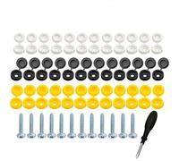 WOLMIK Car Number Plate Screws and Caps - 48 PCS Stainless Steel Car License Plate Screws & Caps with Screwdriver, 36 PCS Caps & 12 PCS Screws Car Registration Plate Fixings Kit - Black, White, Yellow