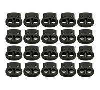 WOLMIK Dual-Holes Spring Cord Locks Set, Toggles for Drawstrings 20Pcs Double 5mm Holes Loaded Plastic Round Cord Ends Stopper Fastener Oval Toggle Locks, Black